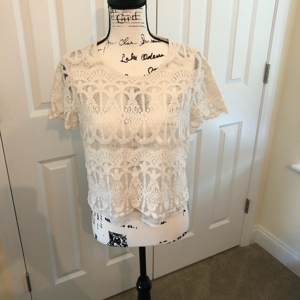 Bleuh Ciel, Short Sleeve Lace Shirt